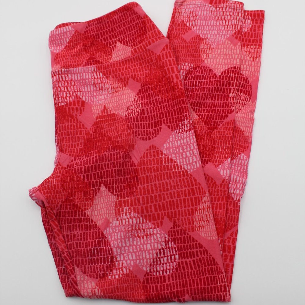 LuLaRoe LLR Leggings One Size OS Buttery Soft & Comfy EUC Red Hearts Valentine